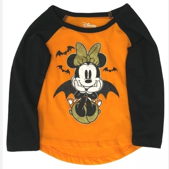 Disney Vampire Minnie Mouse Long Sleeve Raglan T-Shirt Halloween Orange Black - Picture 1 of 3
